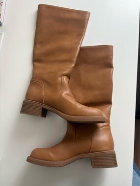 Madden Girl Tan Mid-Heel Pull-On Knee Boots